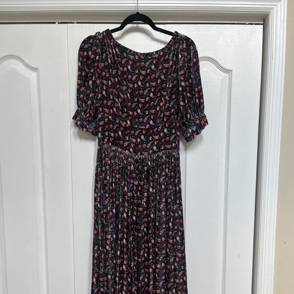 NWT Doen Marin dress silk velvet - M - Teal Canterbury Paisley - Picture 6 of 8